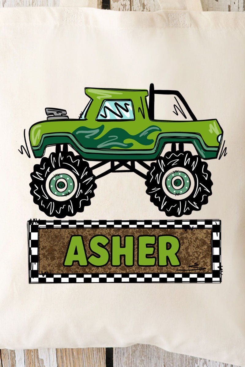 Personalized Monster Truck Mash Small Canvas Tote *Personalize Your Name - Wholesale Accessory Market