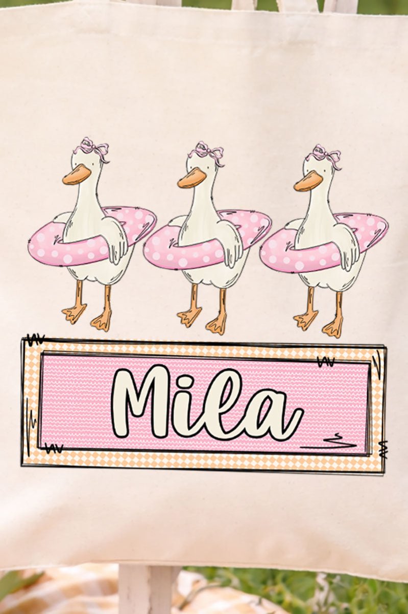 Personalized Pink Summer Geese Small Canvas Tote *Personalize Your Name - Wholesale Accessory Market