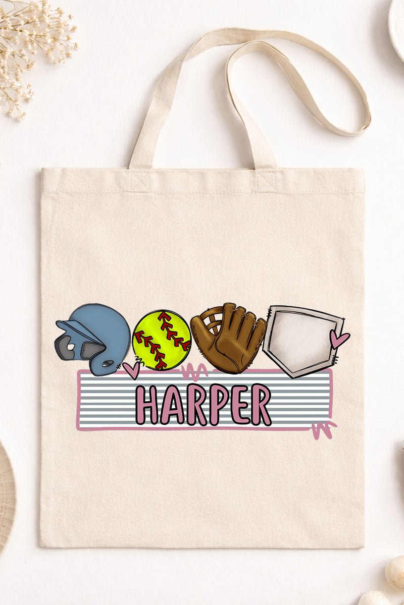 Personalized Softball Medium Canvas Tote *Personalize Your Name - Wholesale Accessory Market