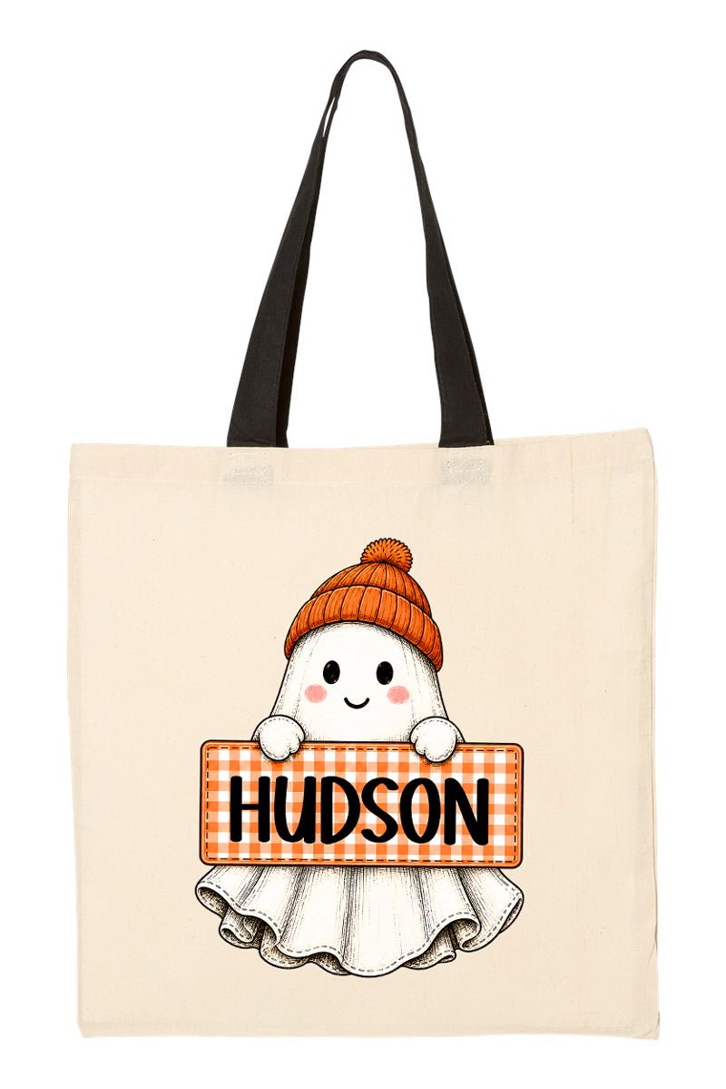 Personalized Gingham Ghost Medium Canvas Tote *Enter Kid's Name - Wholesale Accessory Market