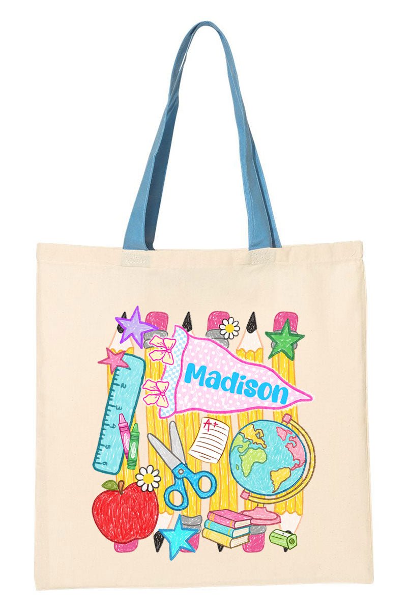 Personalized School Day Sketches Medium Canvas Tote *Enter Kid's Name - Wholesale Accessory Market