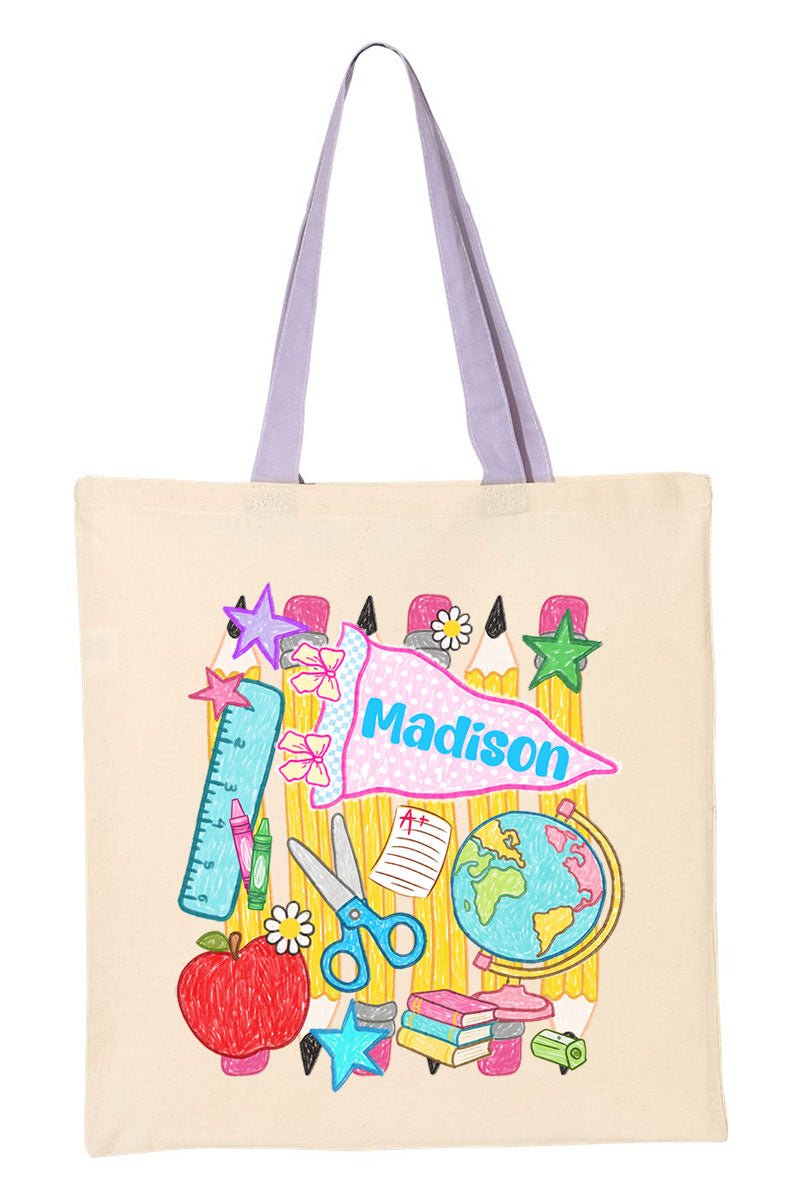 Personalized School Day Sketches Medium Canvas Tote *Enter Kid's Name - Wholesale Accessory Market