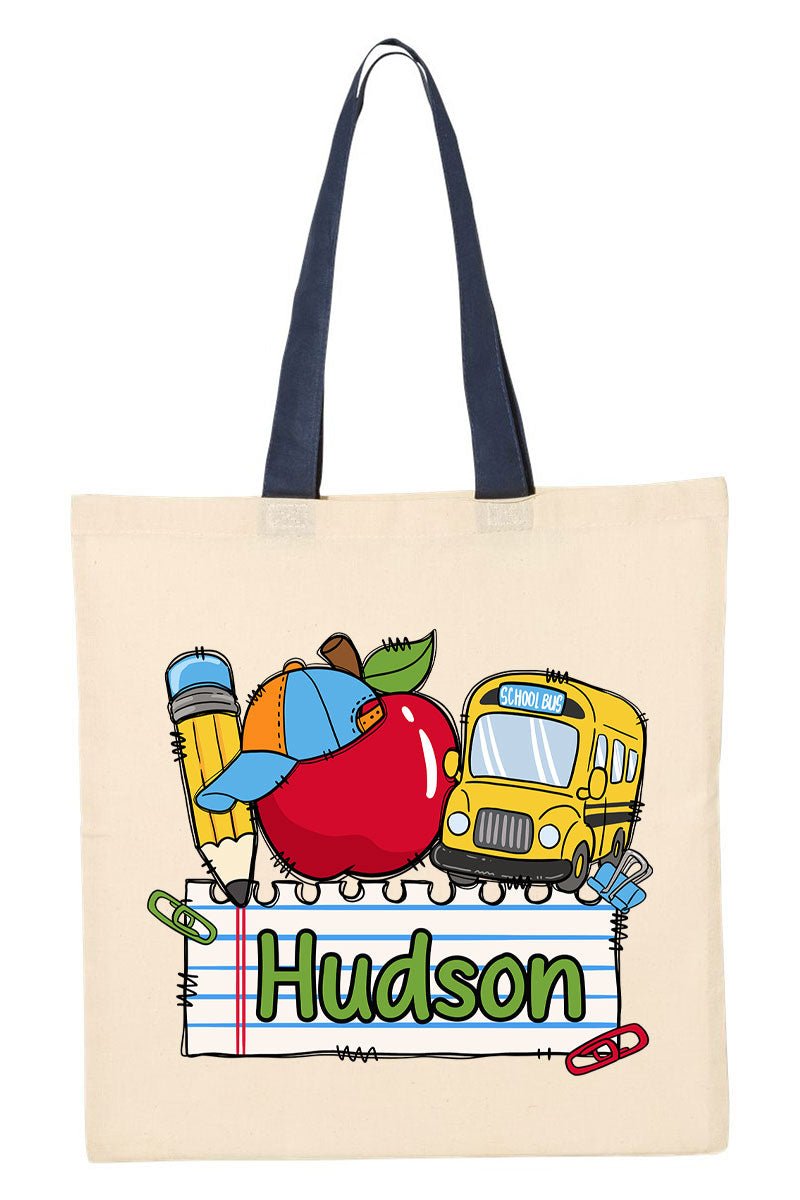 Personalized Back-To-School Name Tag Boy Medium Canvas Tote *Enter Kid's Name - Wholesale Accessory Market