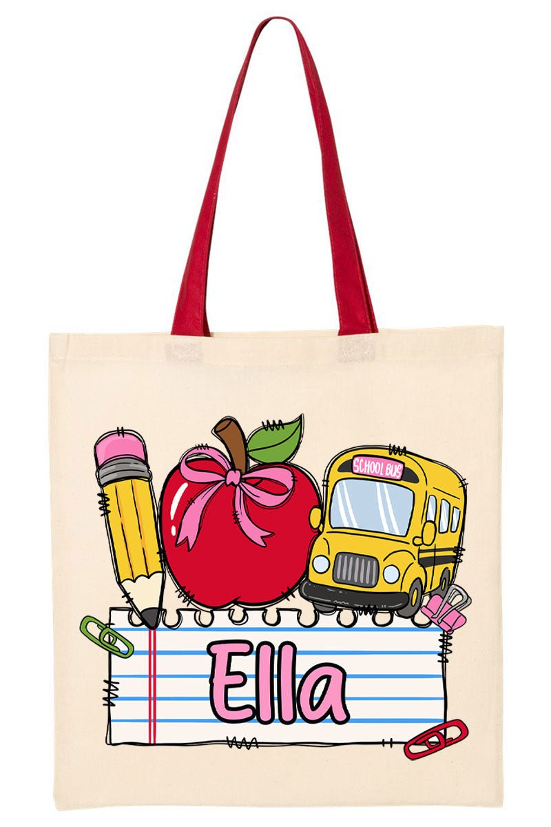 Personalized Back-To-School Name Tag Girl Medium Canvas Tote *Enter Kid's Name - Wholesale Accessory Market