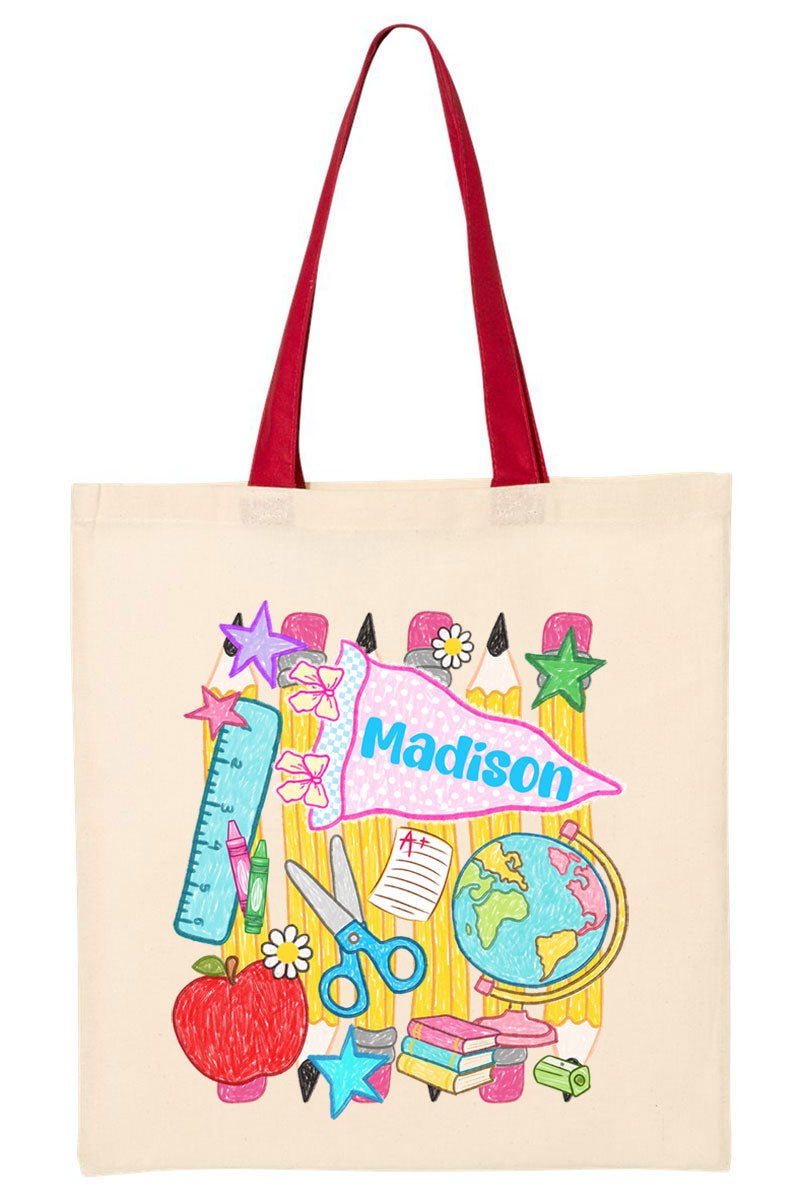 Personalized School Day Sketches Medium Canvas Tote *Enter Kid's Name - Wholesale Accessory Market