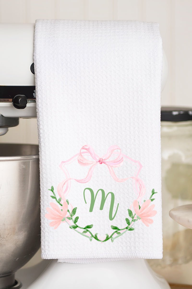 Personalized Preppy Floral Crest Waffle Kitchen Towel *Choose Your Initial - Wholesale Accessory Market