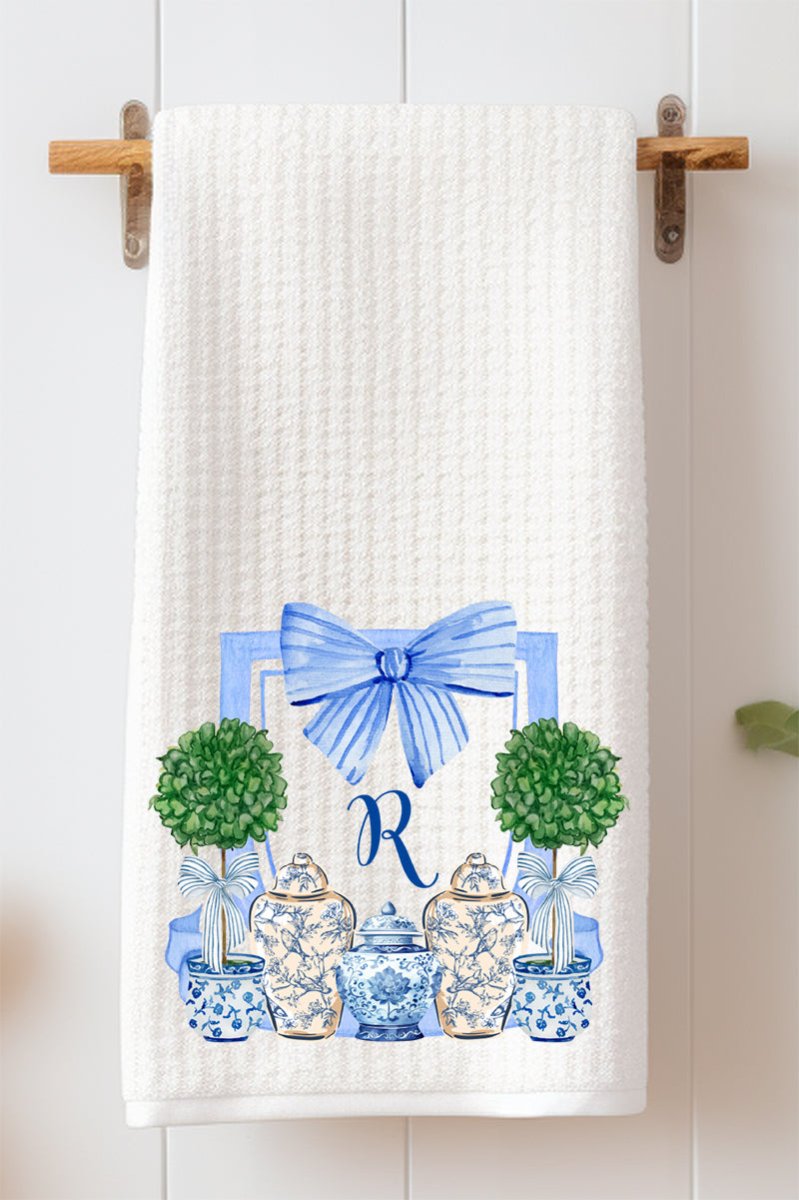 Personalized Preppy Ginger Jar Garden Waffle Kitchen Towel *Choose Your Initial - Wholesale Accessory Market