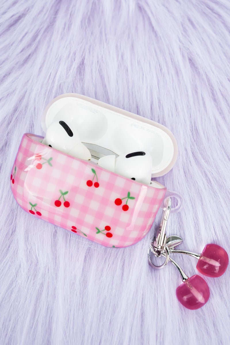 Pink Cherry Check Earbud Holder - Wholesale Accessory Market