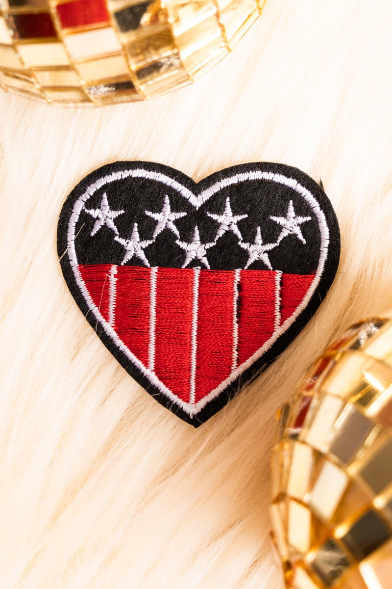 Red & Black USA Heart Embroidered Patch - Wholesale Accessory Market