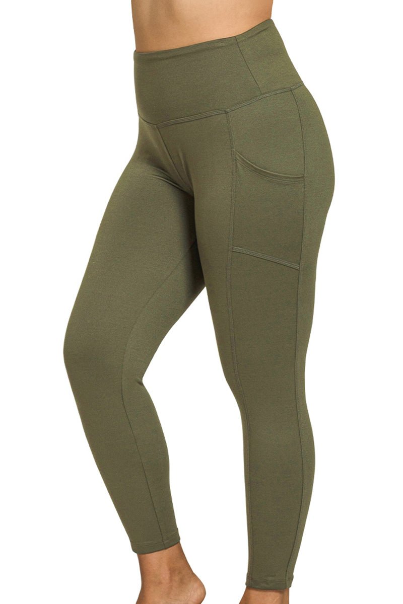 Zenana Plus Size Game Plan Dark Olive Full Butter Leggings - Wholesale Accessory Market