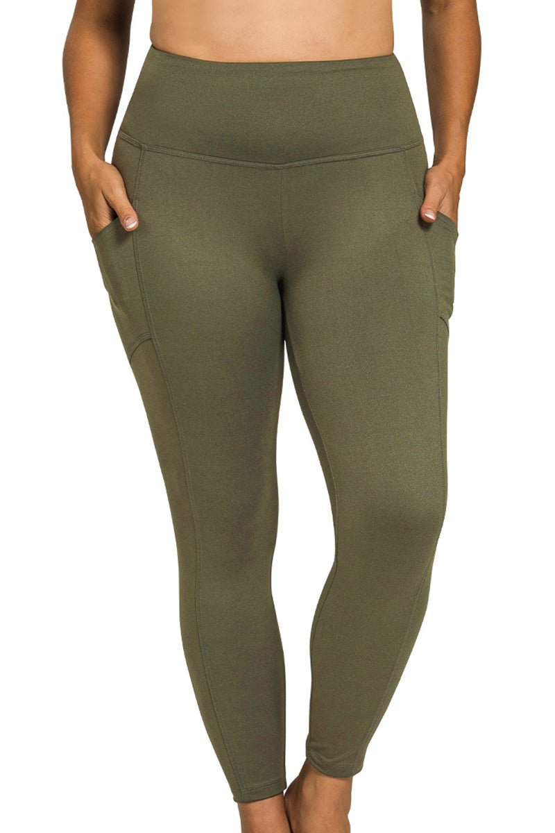 Zenana Plus Size Game Plan Dark Olive Full Butter Leggings - Wholesale Accessory Market