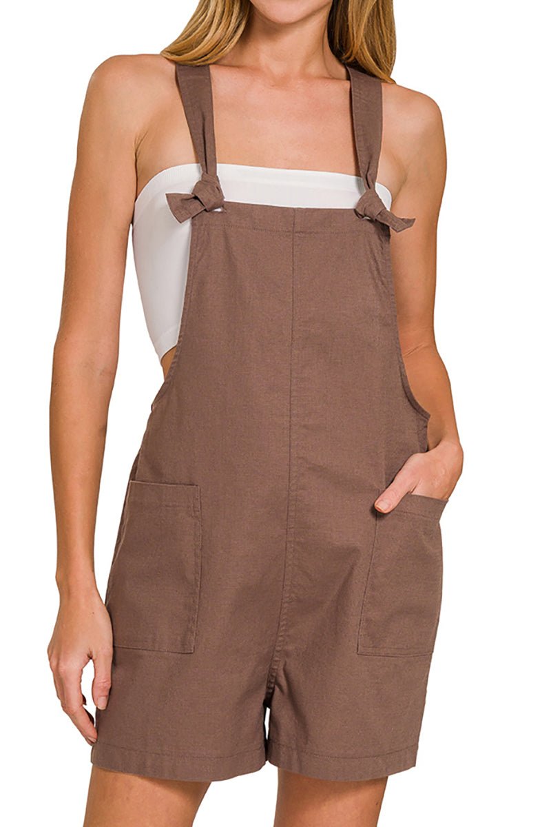 Zenana Ready Or Knot Brown Woven Romper - Wholesale Accessory Market