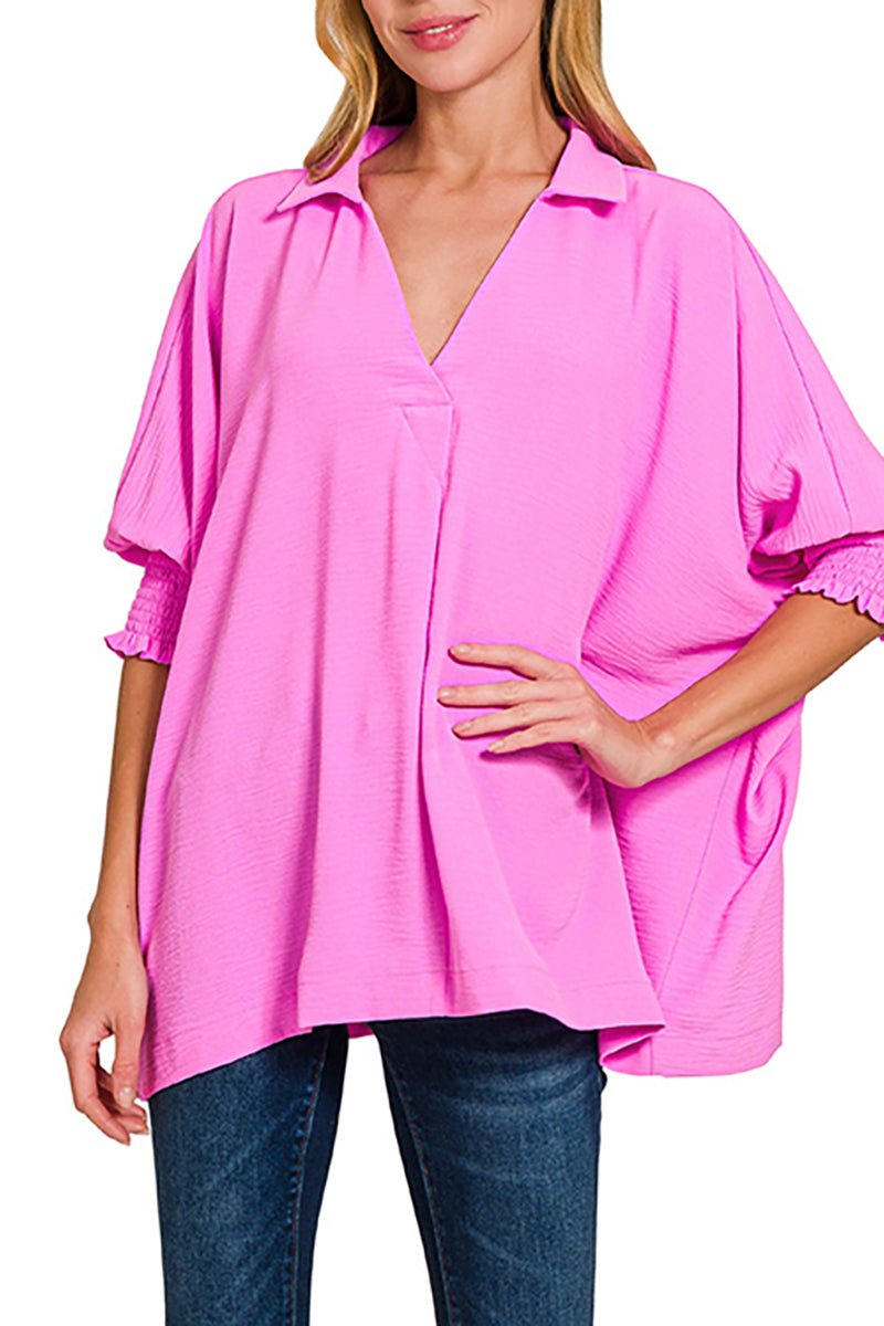 Zenana Bright Mauve Sophie Smocked Sleeve Airflow Top - Wholesale Accessory Market