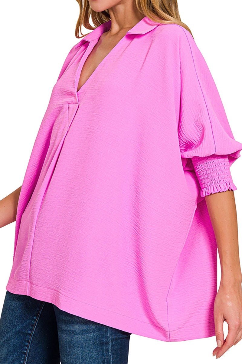 Zenana Bright Mauve Sophie Smocked Sleeve Airflow Top - Wholesale Accessory Market
