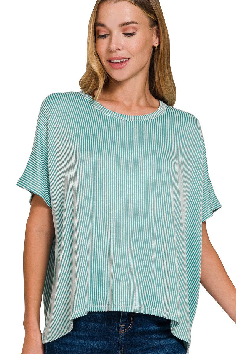 Zenana Full Of Fun Light Teal Oversized Striped Top - Wholesale Accessory Market