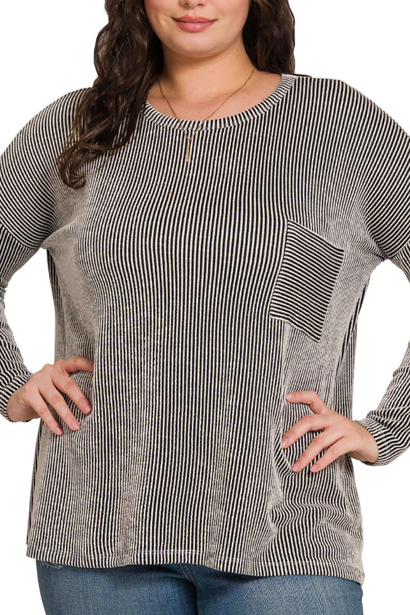 Zenana Plus Size Fall Festival Black Oversized Striped Top - Wholesale Accessory Market