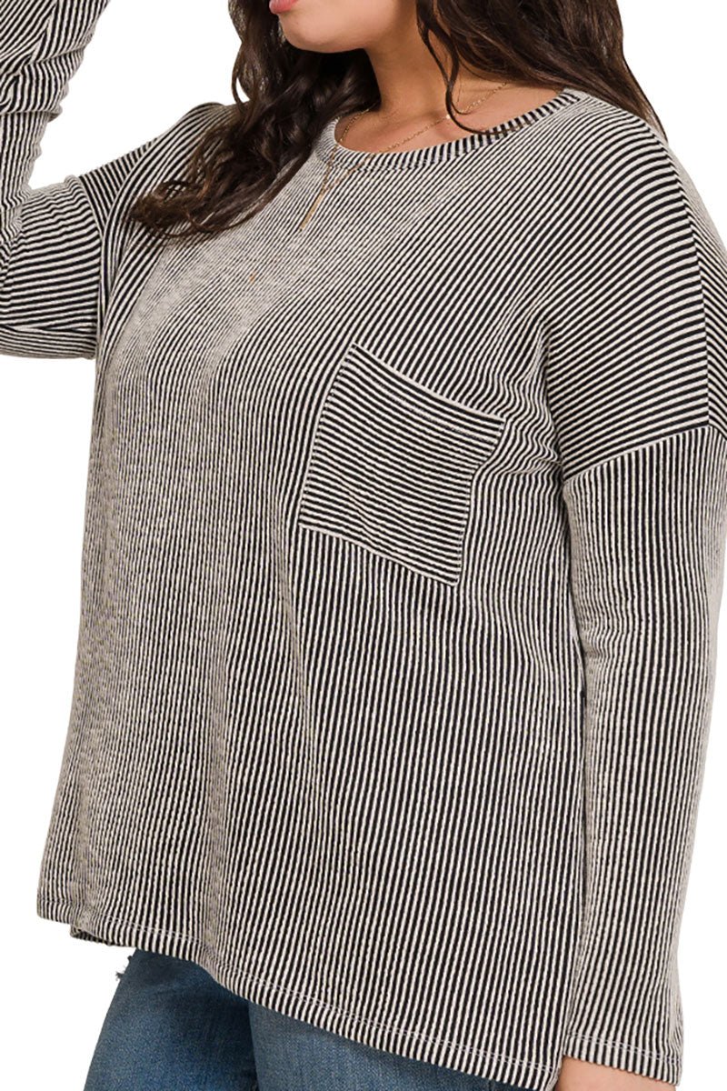 Zenana Plus Size Fall Festival Black Oversized Striped Top - Wholesale Accessory Market