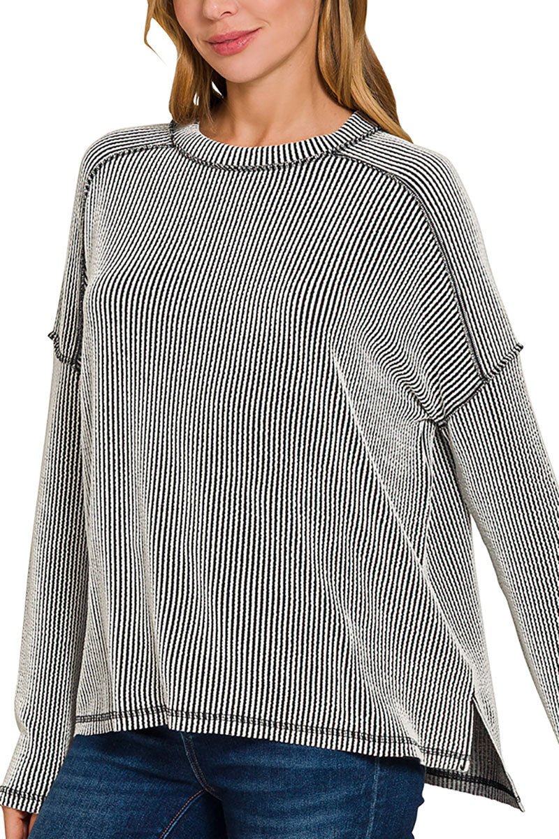 No Holding Back Black and White Rib Knit Top | Wholesale Accessory Market