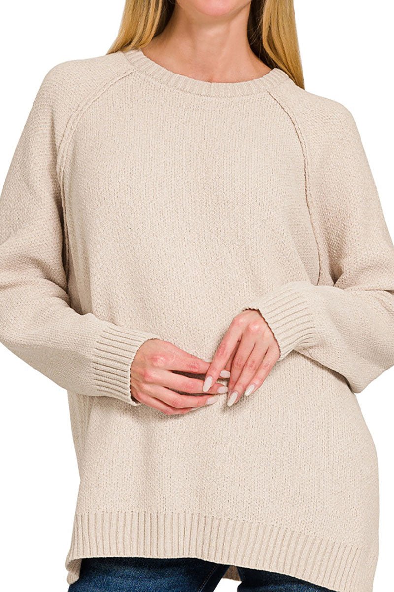 Zenana Perfectly You Sand Beige Chenille Raglan Sweater - Wholesale Accessory Market