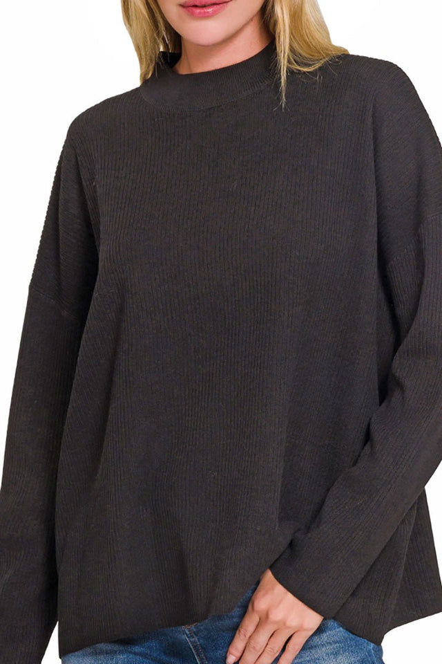 Zenana Cool Valley Black Mock Neck Sweater - Wholesale Accessory Market