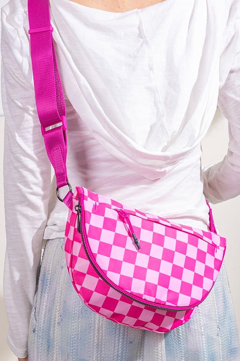 Zenana Hot Pink Checkered Nylon The Everyday Bag - Wholesale Accessory Market