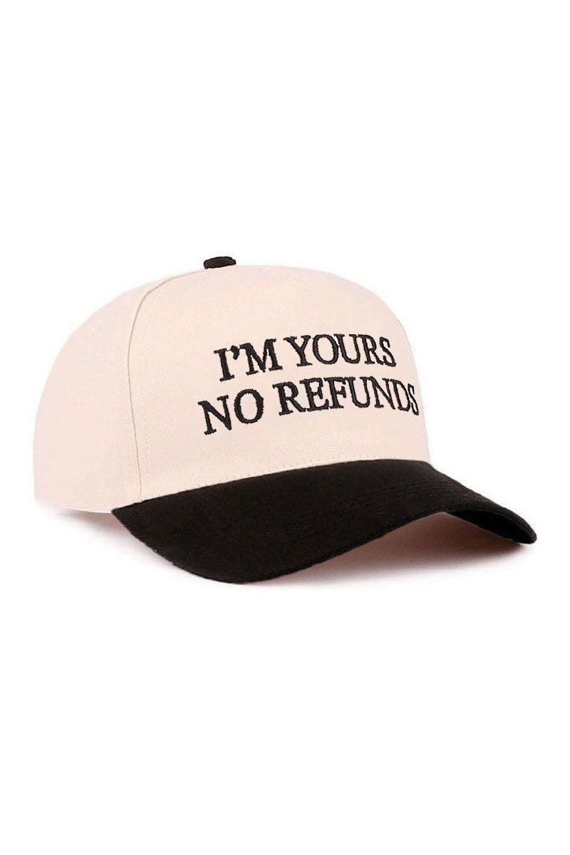 Zenana Embroidered I'm Yours No Refunds Black Two - Tone Cap - Wholesale Accessory Market