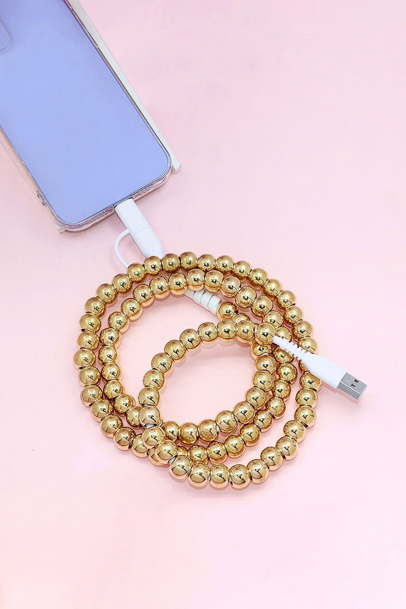 Zenana Gold Beaded Dual USB & Lightning Charging Cable - Wholesale Accessory Market