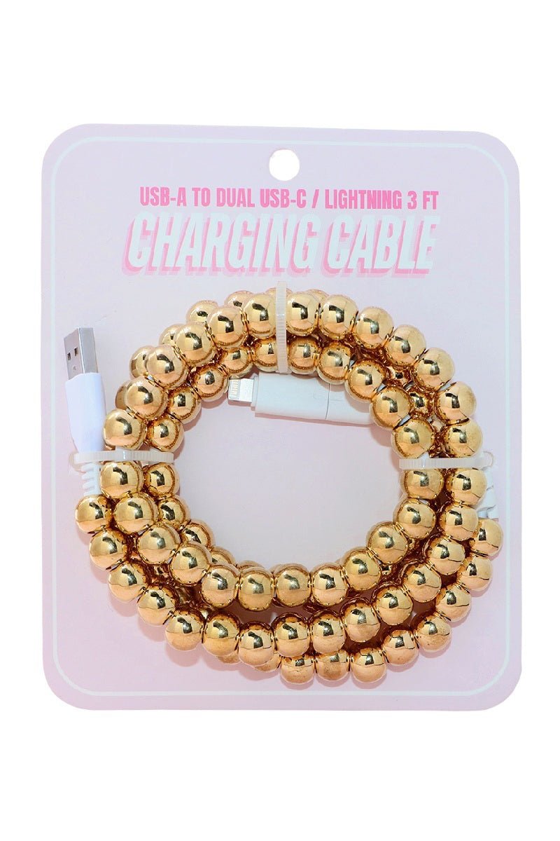 Zenana Gold Beaded Dual USB & Lightning Charging Cable - Wholesale Accessory Market