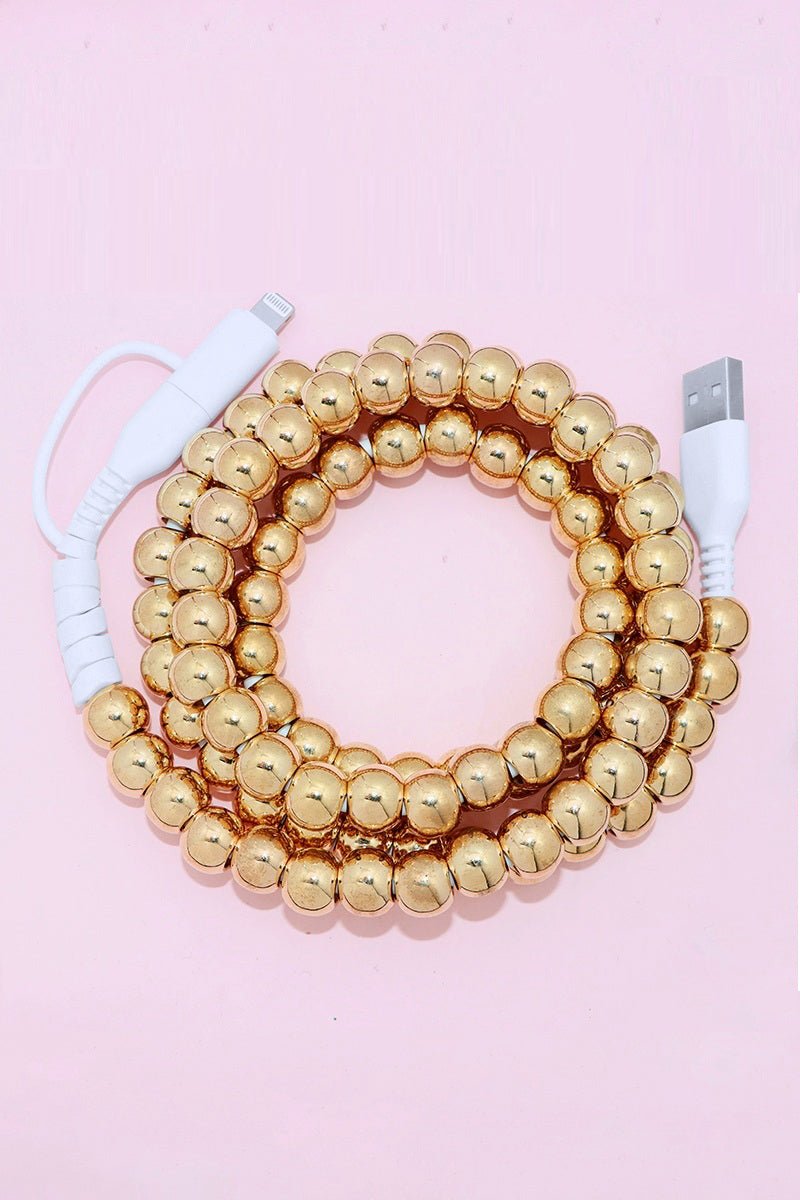 Zenana Gold Beaded Dual USB & Lightning Charging Cable - Wholesale Accessory Market