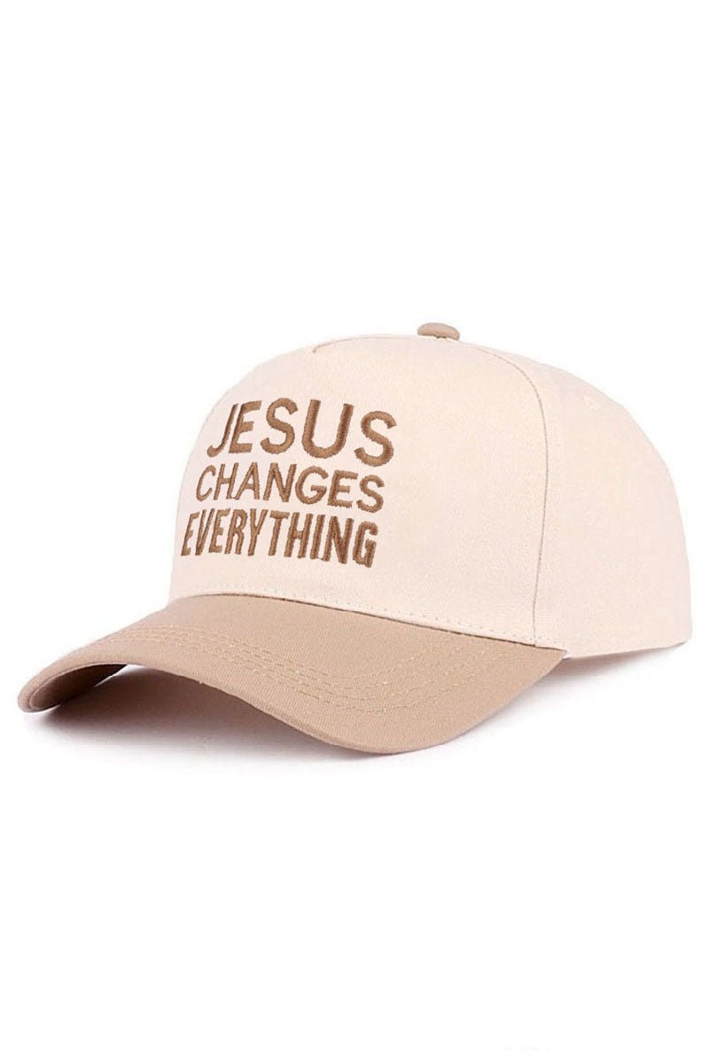 Zenana Embroidered Jesus Changes Everything Ash Mocha Two - Tone Cap - Wholesale Accessory Market