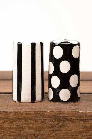 Dots & Stripes Stoneware Salt & Pepper Shaker Set - Wholesale Accessory Market