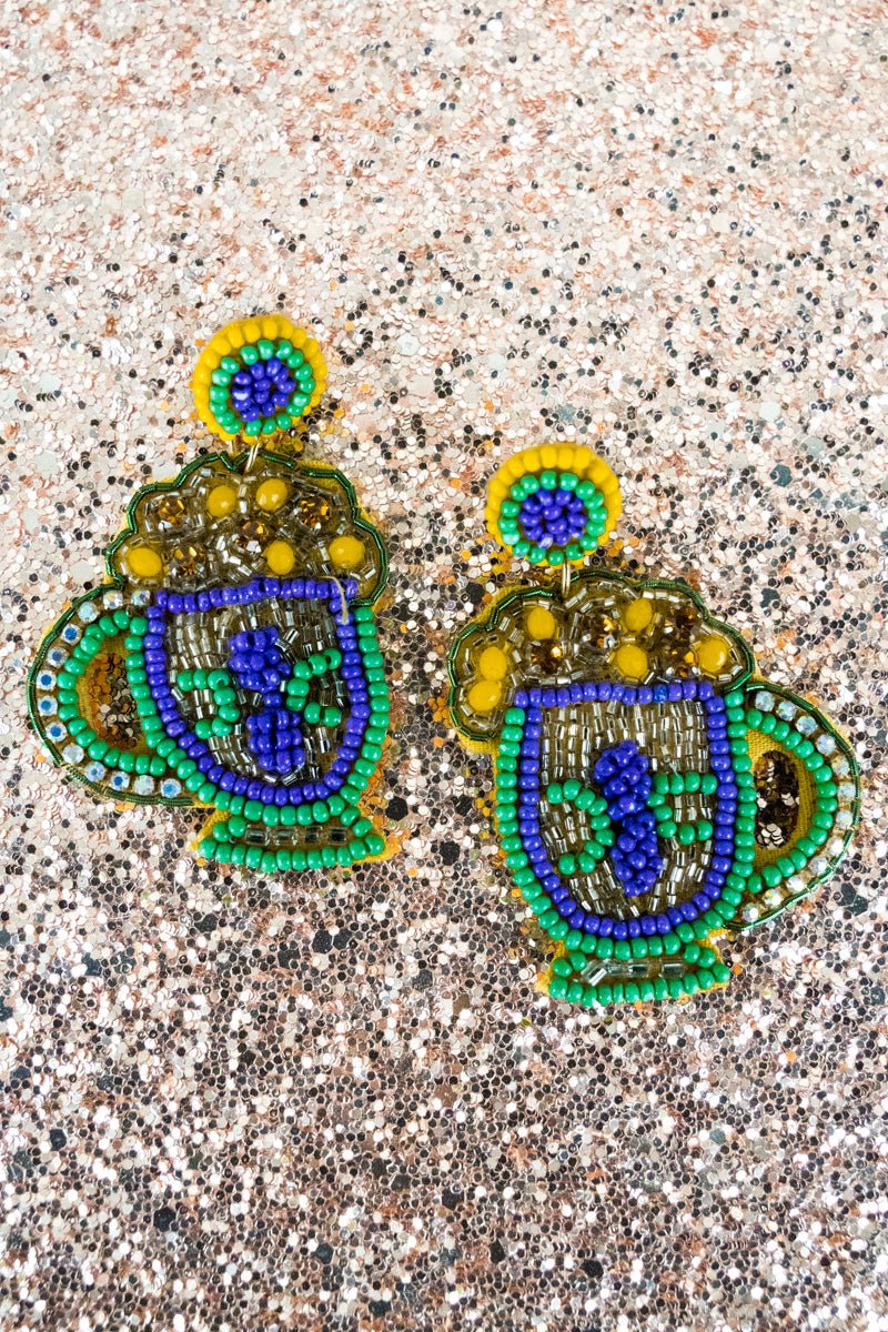 Mardi Gras Cup of Cheer Seed Bead Earrings - Wholesale Accessory Market