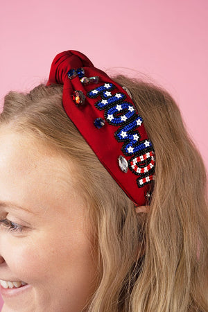 Patriotic 'Howdy' Seed Bead Knotted Headband - Wholesale Accessory Market