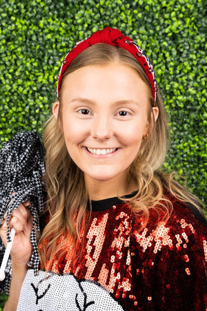 Red and Black 'Gameday' Seed Bead Knotted Headband - Wholesale Accessory Market