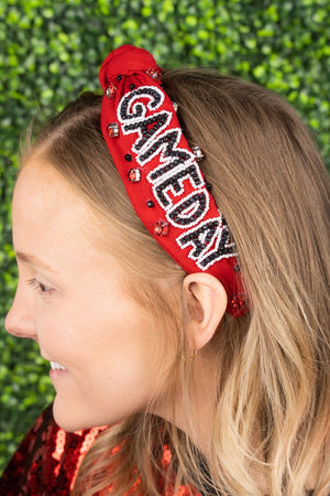 Red and Black 'Gameday' Seed Bead Knotted Headband - Wholesale Accessory Market