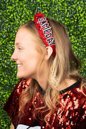 Red and Black 'Gameday' Seed Bead Knotted Headband - Wholesale Accessory Market