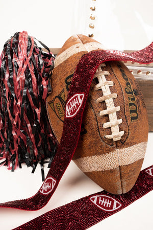 Burgundy with White Football Seed Bead Bag Strap - Wholesale Accessory Market