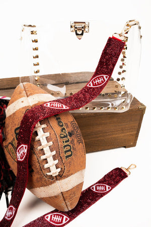 Burgundy with White Football Seed Bead Bag Strap - Wholesale Accessory Market