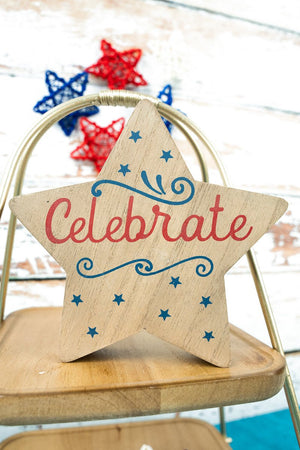 5 x 5 'Celebrate' Wood American Star Block Sign - Wholesale Accessory Market