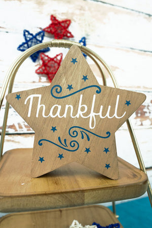 5 x 5 'Thankful' Wood American Star Block Sign - Wholesale Accessory Market
