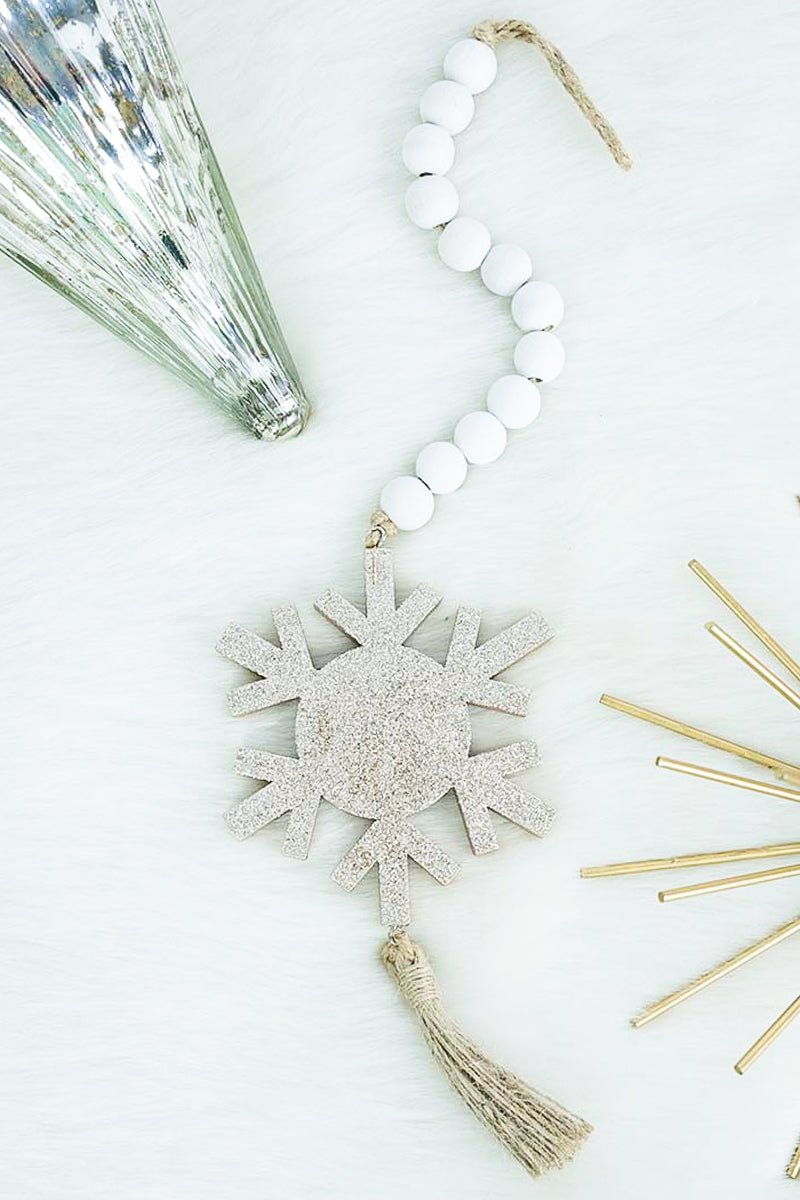 17 x 3.75 Gold Glitter Snowflake Wood Blessing Bead Decor - Wholesale Accessory Market