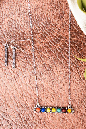Multi Big Falls Bar Necklace and Earring Set - Wholesale Accessory Market