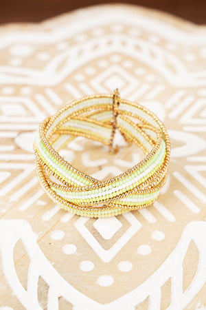 Mint and Gold Seed Bead Cuff Bracelet - Wholesale Accessory Market