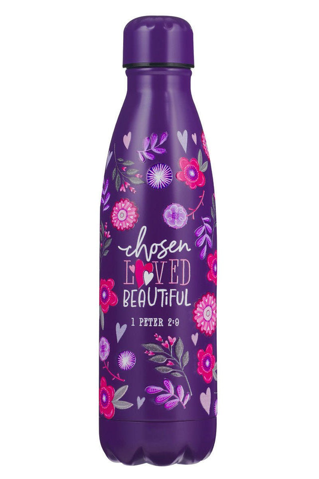 Chosen Loved Beautiful Purple 17oz Stainless Steel Water Bottle - Wholesale Accessory Market