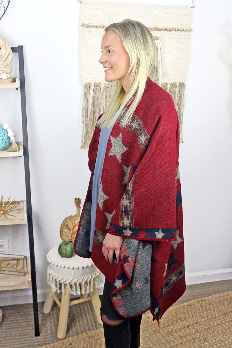 Be Clever Written In The Stars Ruana, Red - Wholesale Accessory Market