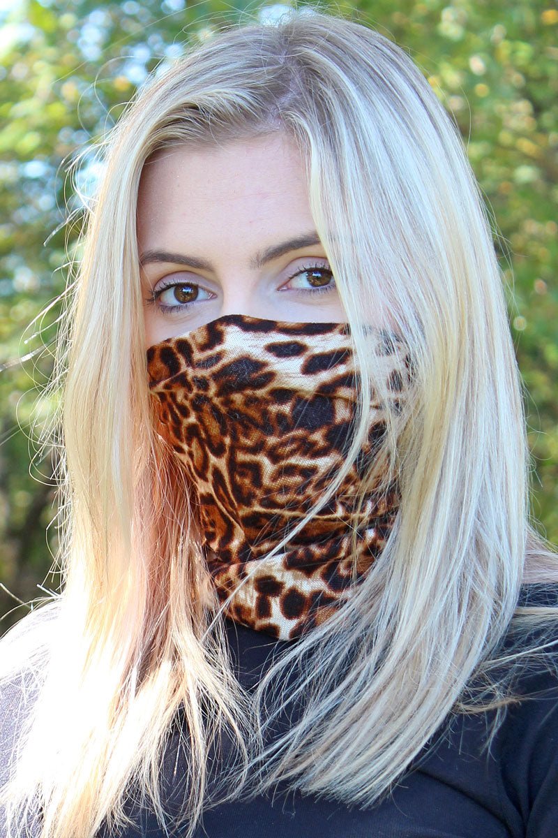 90% OFF! Brown Leopard Double Layer Twisted Face Mask Neck Gaiter - Wholesale Accessory Market