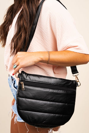 L.I.B. New York Luna Layne Puffy Half Moon Bag, Black - Wholesale Accessory Market