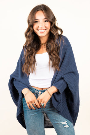 L.I.B. New York Willow Creek Knit Shrug Cardigan, Dark Blue - Wholesale Accessory Market