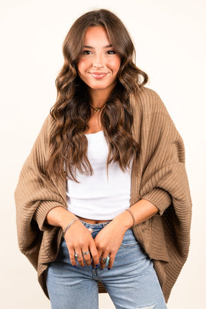 L.I.B. New York Willow Creek Knit Shrug Cardigan, Taupe - Wholesale Accessory Market