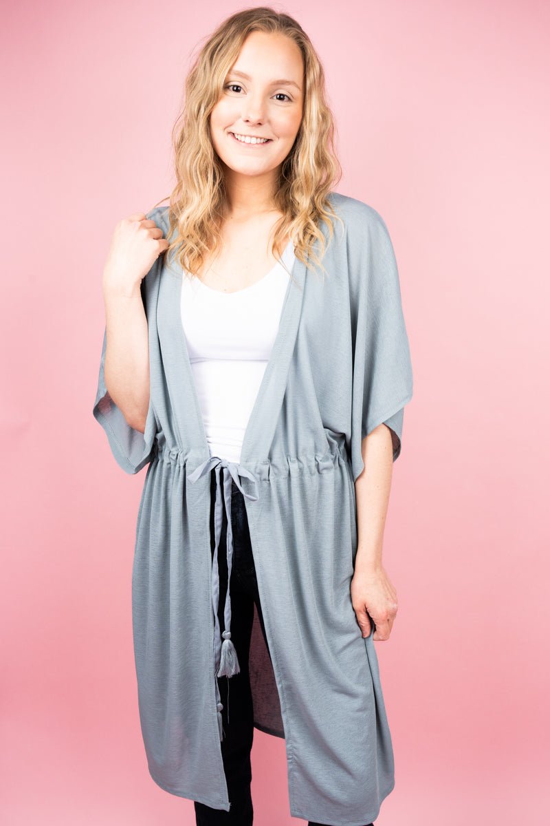 L.I.B. New York What A Feeling Jersey Kimono, Gray - Wholesale Accessory Market